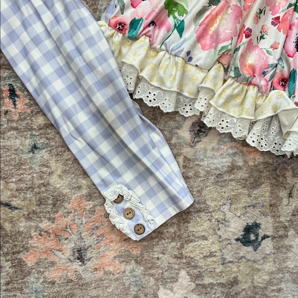 Cheeky Plum Floral and Gingham Baby Dress with Leggings 4T - Picture 2 of 9
